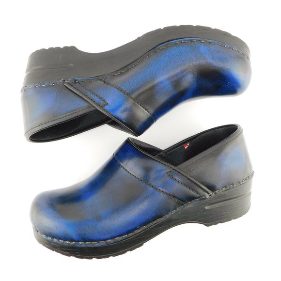 SANITA Blue Swirl Marble Leather Slip-on Comfort Clogs 39 - Picture 3 of 9